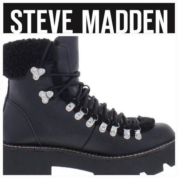 Steve Madden Cool Planet Cycloneee Faux Leather Hiking Boots- Black Pari - Picture 1 of 9